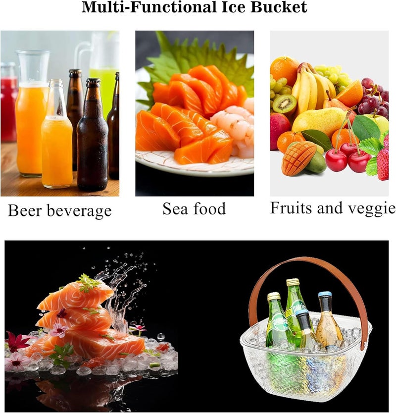 MineSign 4Pack Ice Bucket for Parties Beverage Cooler with Lid and Handle Wine Tub for Champagne Beer Drinks Fruit Basket for Outdoor Camping party Mimosa Bar-Clear - Image 4